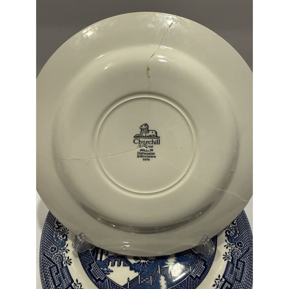 Set of 7 Churchill Blue Willow Dinner Plates 10" England Ironstone - Picture 10 of 10